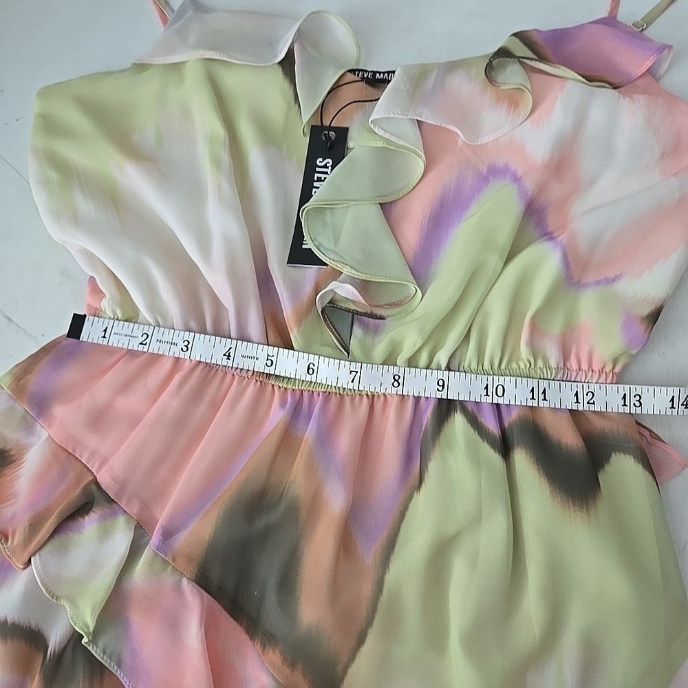 NWT Steve Madden Delphine Asymmetric Ruffle Dress Size M Midi Fairy Summer Party - Picture 11 of 13